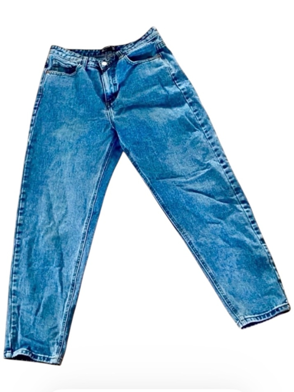 PrettyLittleThing High Rise Mom Jeans 90s Vintage Wash Blue Denim US 8